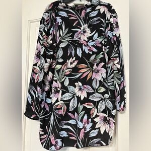 Spense Black and Pink Leaf Print Blouse